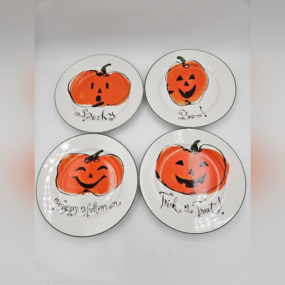 Rosanna Halloween Ceramic Dessert Salad Plates Set Of 4 Jack-O-Lantern Pumpkin